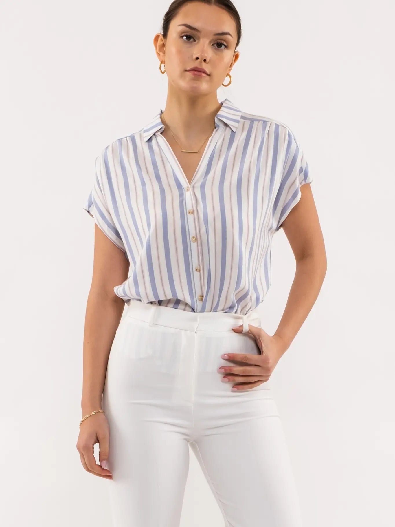 Striped Short Sleeve Button Up