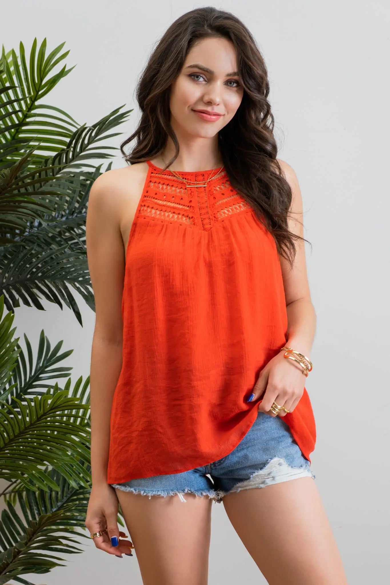 Pach Lace Halter Woven Top