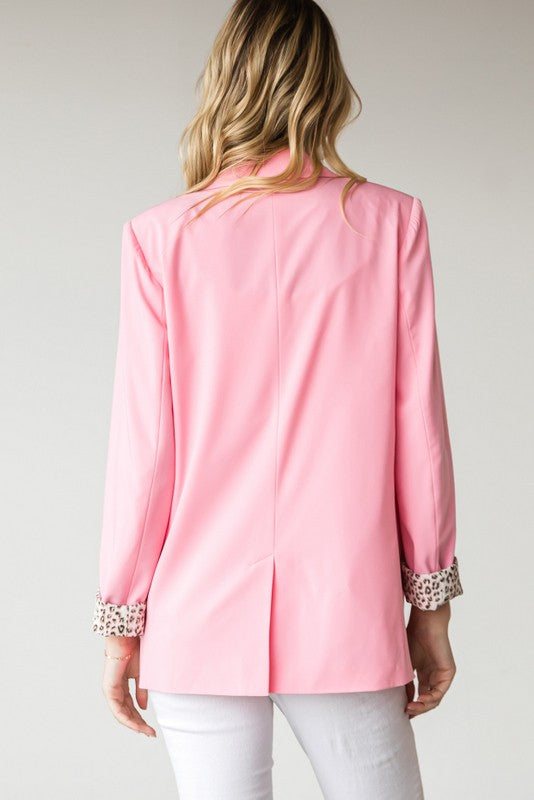 Pink Solid Blazer with Contrast Cuffs