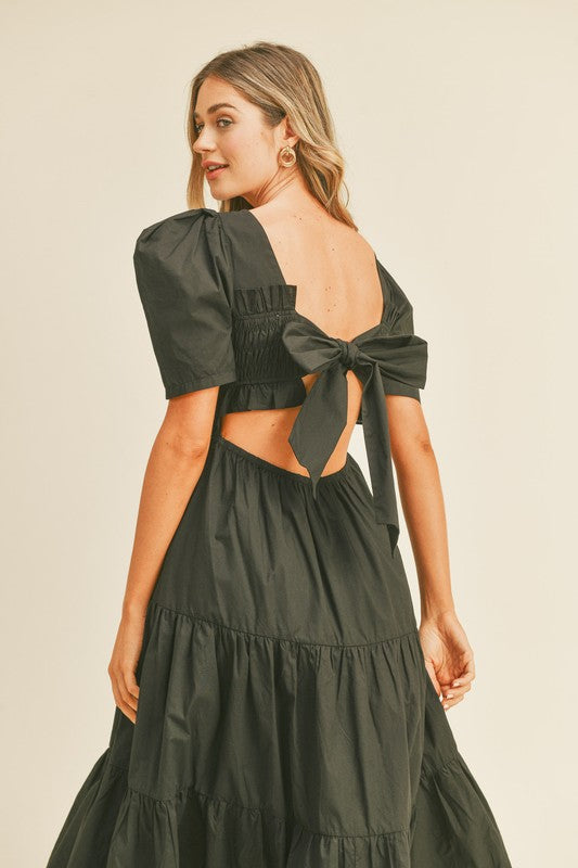 Full Heart Black Smocked Midi Dress