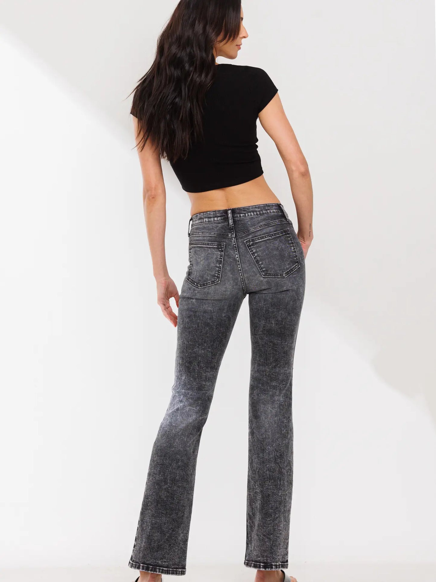 Mid Rise Bootcut Jeans In Acid Black