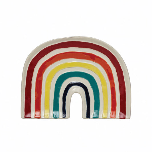 Hand-Painted Debossed Stoneware Rainbow Plate