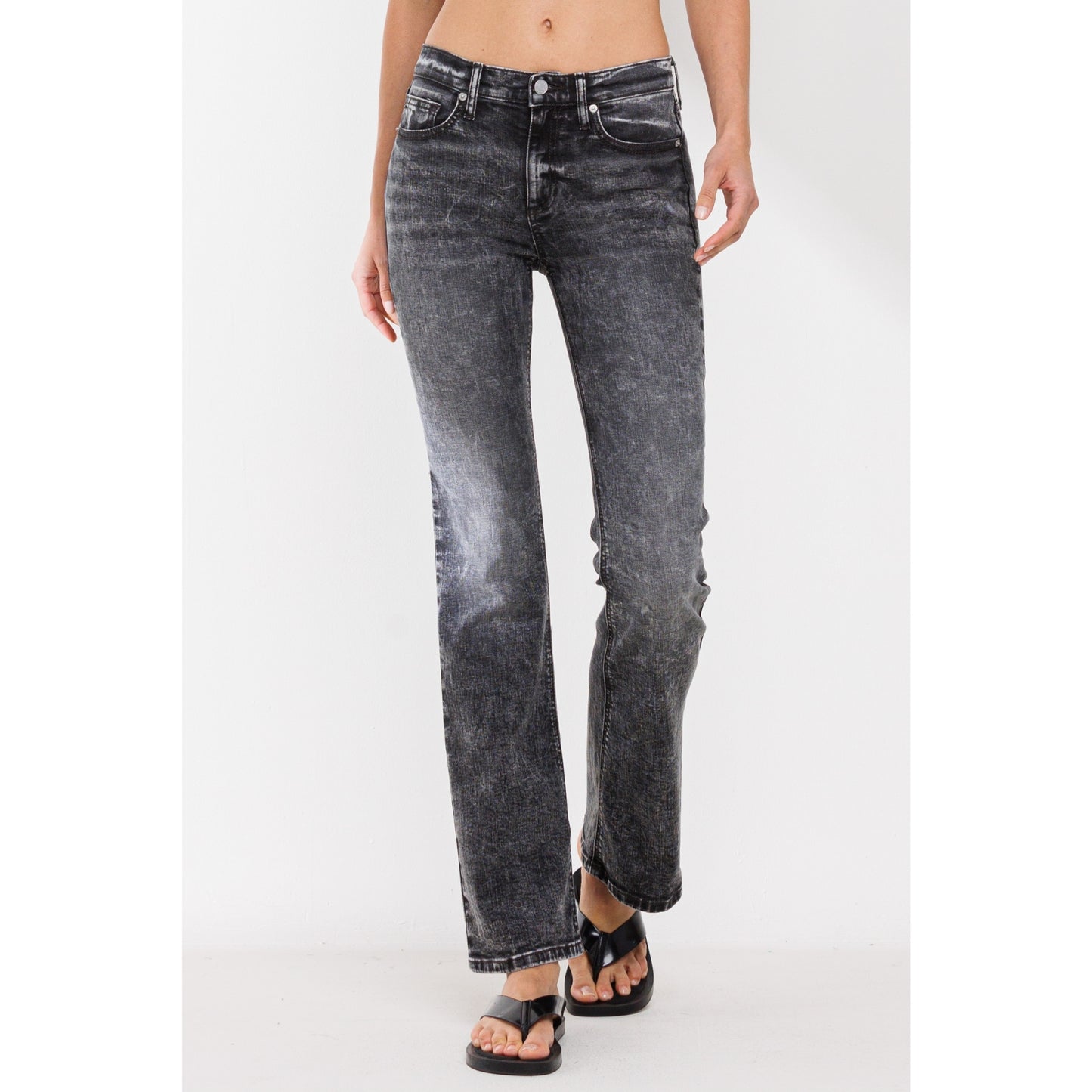 Mid Rise Bootcut Jeans In Acid Black